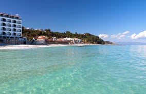 Photo of aerial view of waterfront view to the most popular village of Kallithea. It is located in the first peninsula of Halkidiki, Greece.