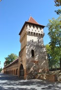 Photo of the Small Square piata mica, the second fortified square in the medieval Upper town of Sibiu city, Romania.