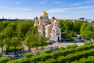 Photo of aerial view over the downtown Daugavpils city (Latvia).