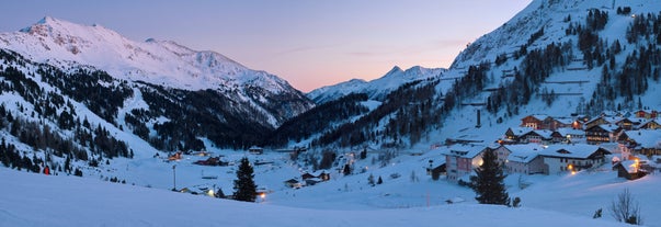 Photo of aerial view of Obertauern mountain village in winter season, Austria.