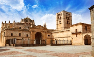 Photo of Facade of Santiago de Compostela cathedral in Obradoiro square, Spain.