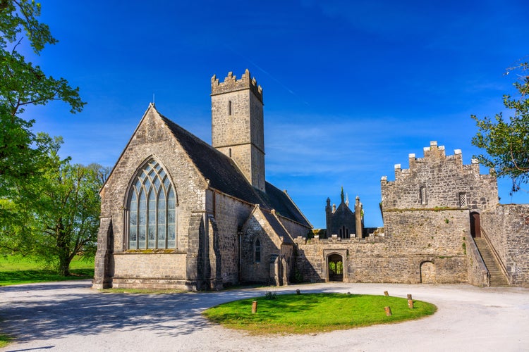 Architecture of historical Adare Abbey at summer in Co. Limerick, Ireland