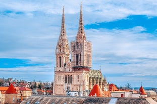 Capital of Slovenia, panoramic view with old town and castle.