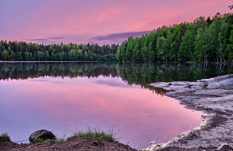 Photo of beautiful Finnish lake landscape in Tampere, Finland.