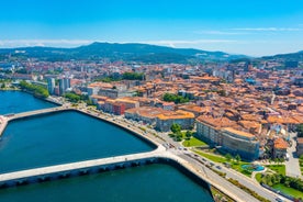 Photo of aerial view of the town of Cangas in the Bay of Vigo, Galicia, Spain.