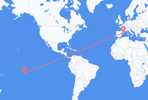 フランス領ポリネシアのカウクラから、スペインのバルセロナまでのフライト