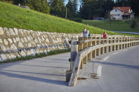 The people riding bicycles through a road in the Celje municipality in Slovenia