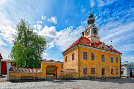 Old Rauma town hall - the only stone building among hundreds of wooden houses. Rauma is one of the oldest harbours in Finland, situated on the Gulf of Botnia. Finland