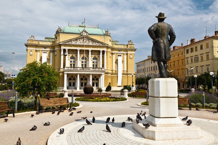 Photo of Kasalisni Park and Theater Building in Rijeka, Croatia.