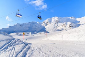 Photo of aerial view of Obertauern mountain village in winter season, Austria.