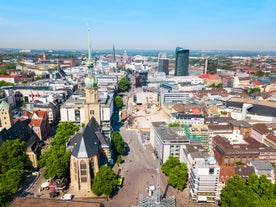 Photo of aerial view of the city Hamm Westfalen Ruhrgebiet in Germany.