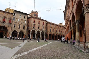 Photo of aerial view of the main square with church in Monza in north Italy.