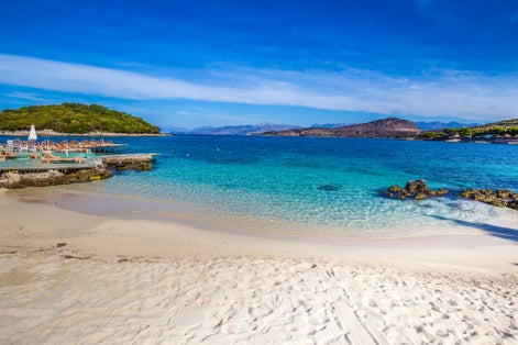 Photo of beautiful Ksamil Beach in Butrint National Park, Sarande, Southern Albania, Europe.