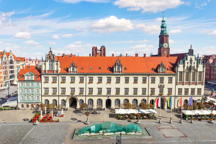 Photo of aerial view of market Square in Wroclaw, Poland.