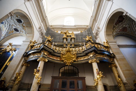 Krakow, Poland - May 15, 2023. Vintage organ in interi.or of Church of Saints Peter and Paul in Krakow, Poland