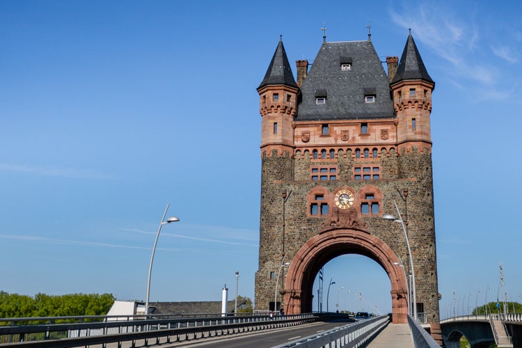 Nibelungentower in Worms, Germany. The tower is directly at the river Rhine and is the gate to Worms.