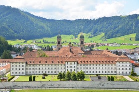 photo of an aerial view of Einsiedeln Abbey in Einsiedeln, Switzerland.