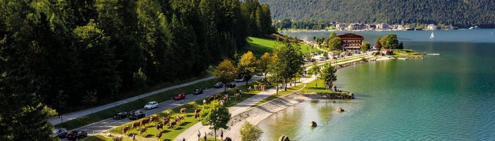 Photo of aerial view of beautiful landscape at the Achensee lake in Austria.