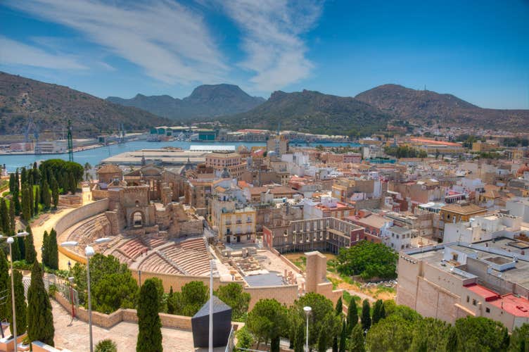 Aerial view of Roman theatre in Cartagena, Spain