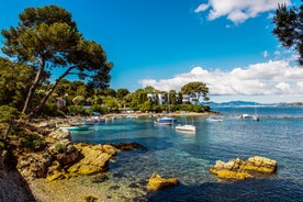 View of Mediterranean luxury resort and bay with yachts. Nice, Cote d'Azur, France. 