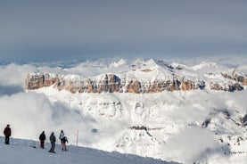 photo of the romantic, Snow covered Skiing Resort of Cortina d Ampezzo in the Italian Dolomites seen from Tofana with Col Druscie in the foreground.