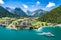 Photo of aerial view of beautiful landscape of Pertisau at the Achensee lake in Austria.