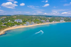 Photo of panoramic aerial view of the sea port of Sveti Vlas in Bulgaria.