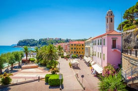 Photo of beautiful landscape of panoramic aerial view port of Genoa in a summer day, Italy.