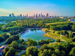 Photo of panoramic aerial view of Kazimierz Dolny, Poland.