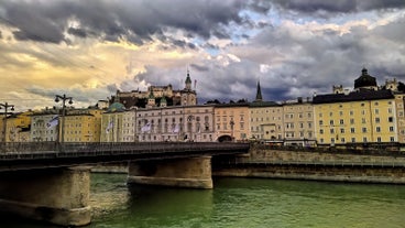 Austria, Rainbow over Salzburg castle