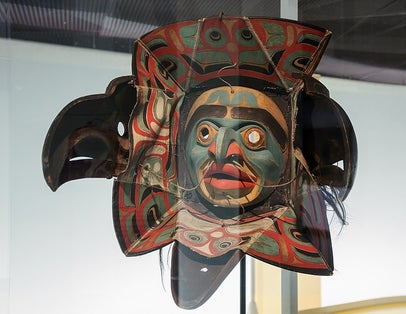 photo of view of Nuxalk transformation mask, Canada, 19th century, Stuttgart, Germany.