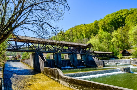 famous flood barrier in wolfratshausen - germany