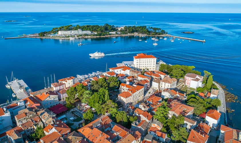 Aerial view to the town of Porec in Istria, Croatia on Adriatic coast