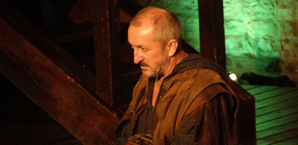 Czech actor Oldrich Navratil performing a dramatic scene during the Summer Shakespeare Festival in Czechia in July..jpg