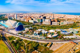 Photo of Murcia city centre and Segura river aerial panoramic view. Murcia is a city in south eastern Spain.