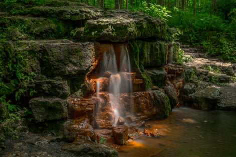 The yellow spring in glen helen nature preserve, colored by iron oxide in the water.