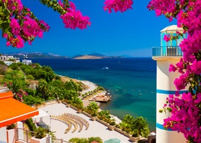 Photo of aerial view of Bodrum Castle and Marina, Turkey.