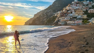 Photo of aerial view of beautiful landscape with Positano town at famous Amalfi coast, Italy.