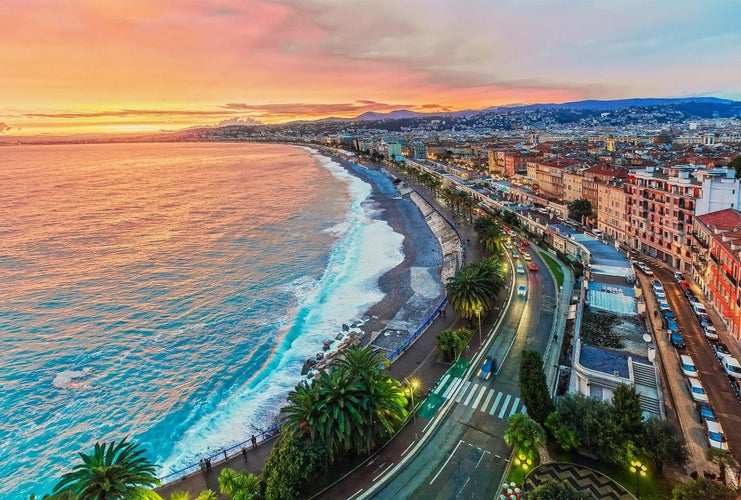 Coast of Nice, France during golden sunset hour.jpg