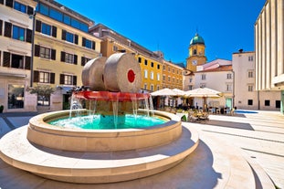 Photo of aerial view to the town of Porec in Istria, Croatia on Adriatic coast.