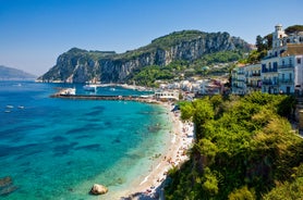 Photo of aerial view of Capri island in a beautiful summer day in Italy.