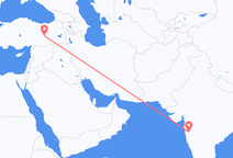 インドのプネから、トルコのエラズグまでのフライト