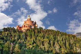 Photo of panorama of Parma cathedral with Baptistery leaning tower on the central square in Parma town in Italy.