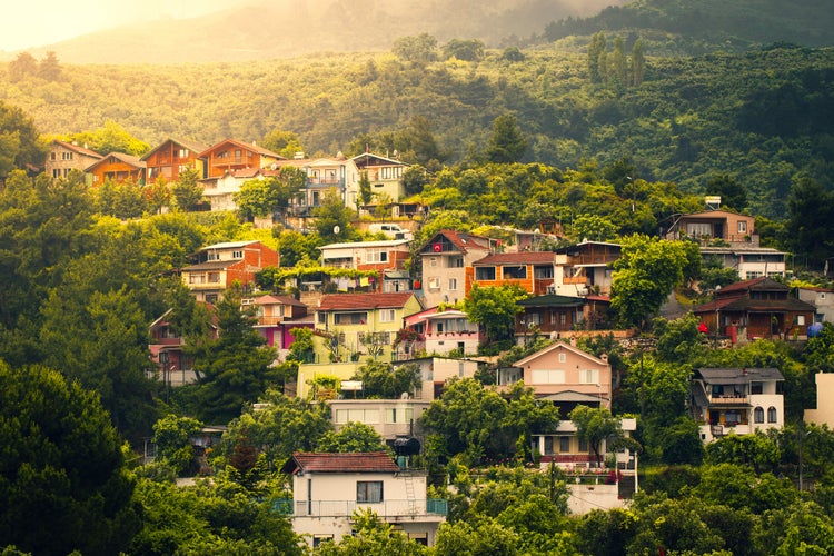 Photo of village houses on mountain slopes. Uludag, Bursa.