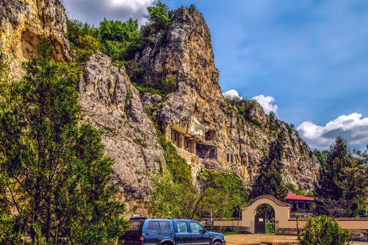 A rocky monastery is in the district of Ruse, Bulgaria.