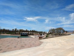 Photo of panoramic view of the Mediterranean beach of Roquetas de Mar in southern Spain.