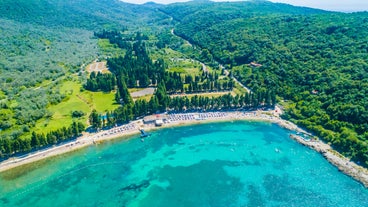 Photo of aerial view of Ulcinj, famous resort town in Montenegro.