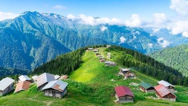 Photo of aerial view to the Uzungol lake famous tourist destination in summer in city of Trabzon ,Turkey.