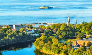 Trondheim city aerial panoramic view. Trondheim is the third most populous municipality in Norway.