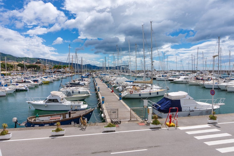 view of the port of Chiavari, Liguria, Italy